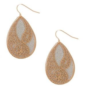 GOLD/SLIVER SPARKLE GLITTER FILIGREE DROP EARRINGS